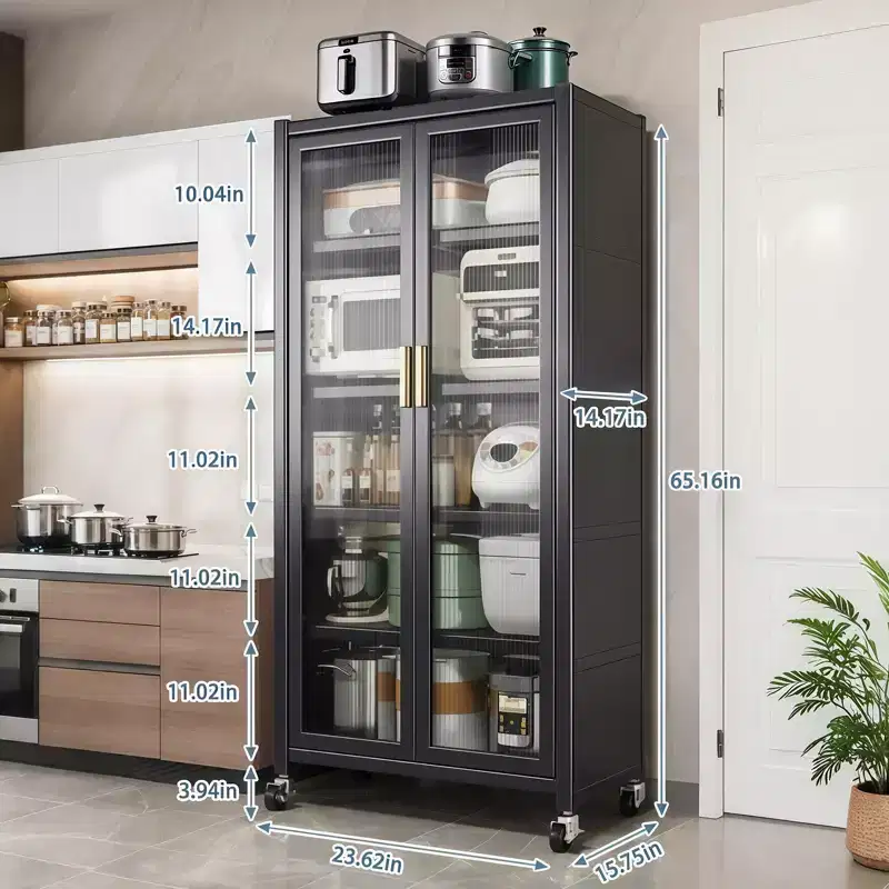 5-Tier Metal Storage Pantry Cabinet with Flip Doors and Wheels