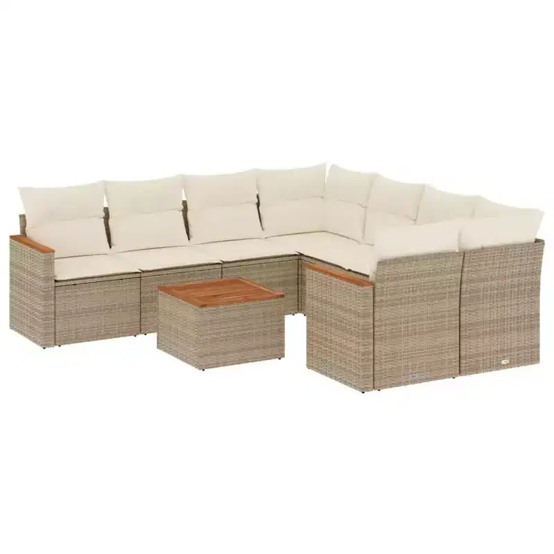 vidaXL Patio Sofa Set with Cushions Outdoor Furniture 9 Piece Poly Rattan