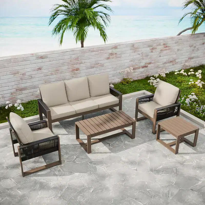 EAGLE PEAK Natural Cedar Wood Conversation Set, Outdoor Patio Furniture with Coffee Table and Side Table