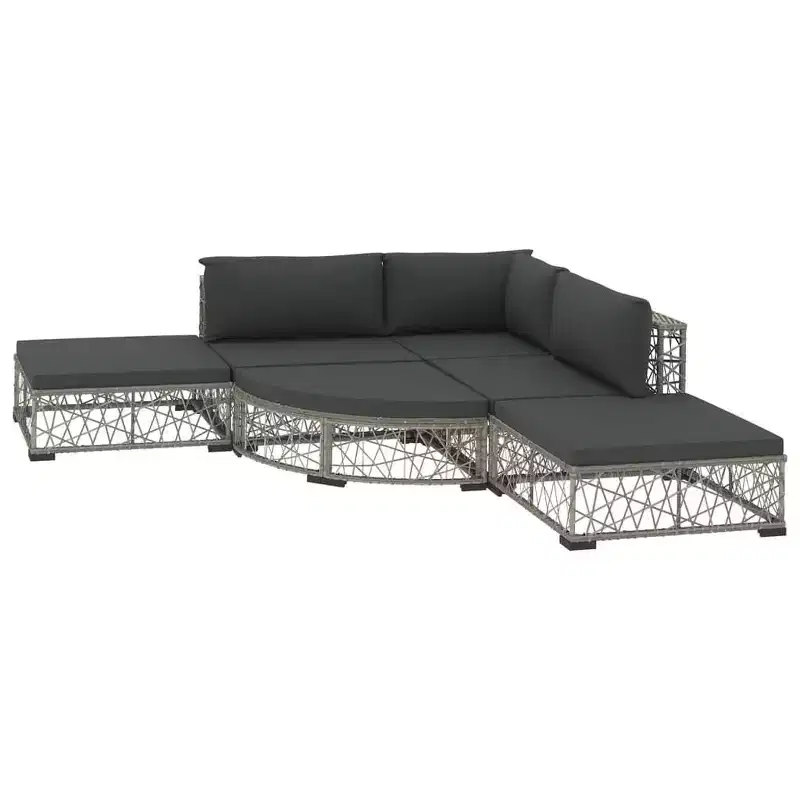 vidaXL Patio Lounge Set 6 Piece Grey PE Rattan Large Removable Covers