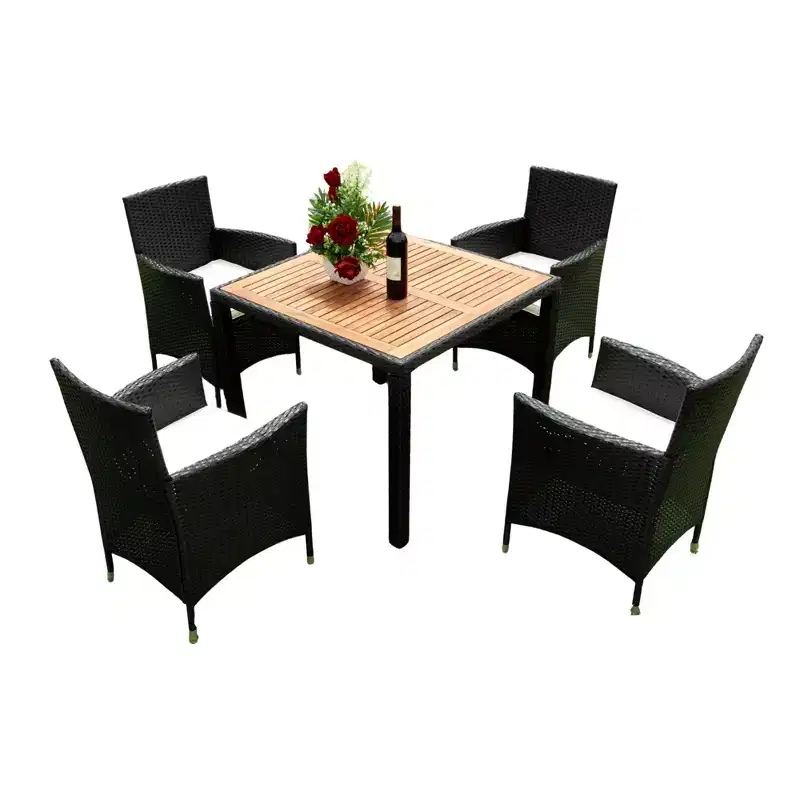 GDFStudio Edie Modern Acacia Wood and Metal 5-Piece Outdoor Dining Table Set With 4 Chairs