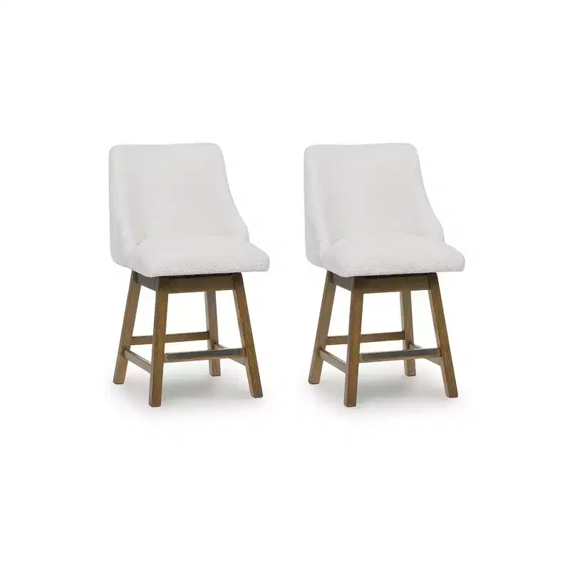 Signature Design by Ashley Cabalynn Counter Height Upholstered Swivel Barstools, Set of 2, Light Brown Frame with Cushioned Oatmeal Seat