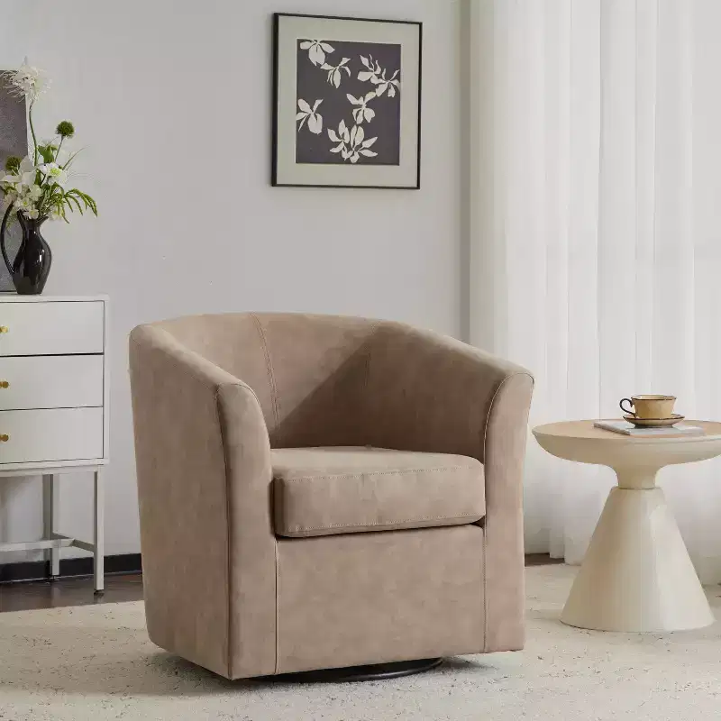 Contemporary Faux Leather Upholstered Swivel Club Chair