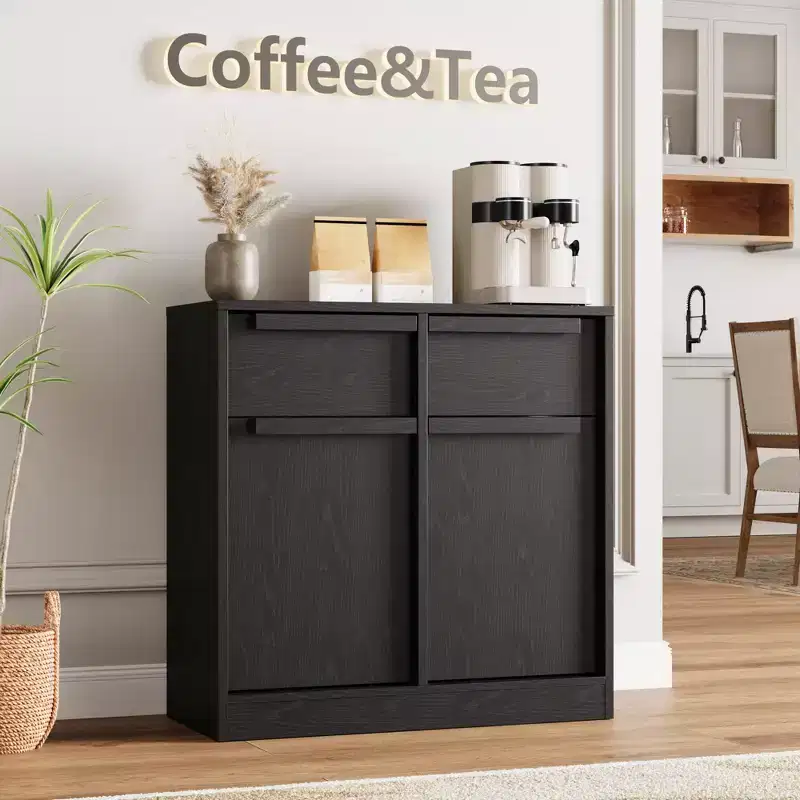 31.5 Sideboard Buffet Cabinet, Entryway Coffee Bar Cabinet with 2 Drawers, Wooden Floor Cupboard Cabinet, Media Console Table for Living Room