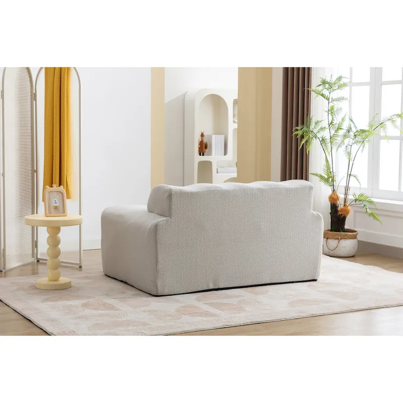 Beige Button-Tufted Accent Chair with High-Density Foam Cushion