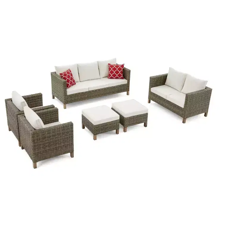 6 Piece Conversation Patio Set with Cushions and Fire Pit Table