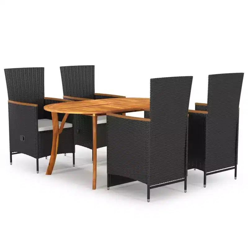 vidaXL Dining Set Black Solid Acacia Wood Large Adjustable Armrests
