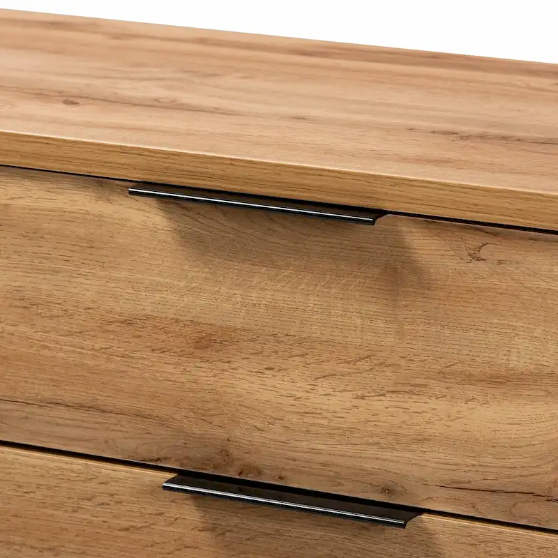 Oak Wood and Black Metal 5-drawer Bedroom Chest