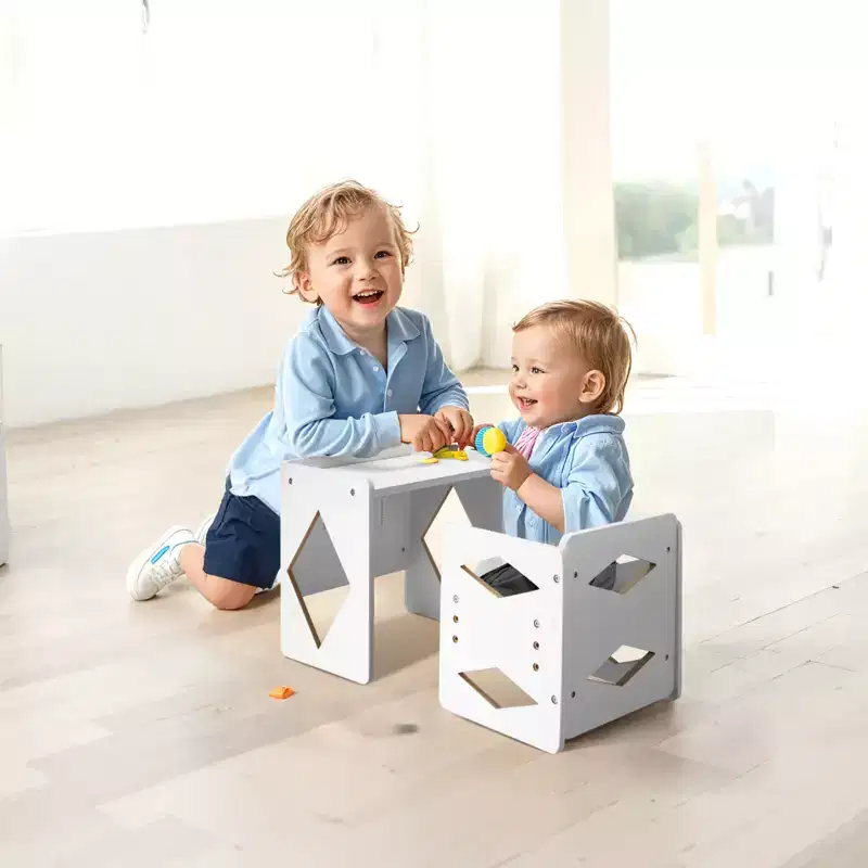 VEVOR Montessori Weaning Table and Chair Set, Wooden Toddler Table and Chair Set for Aged 1-5, Adjustable Height Kids Chair and Activity Table,White