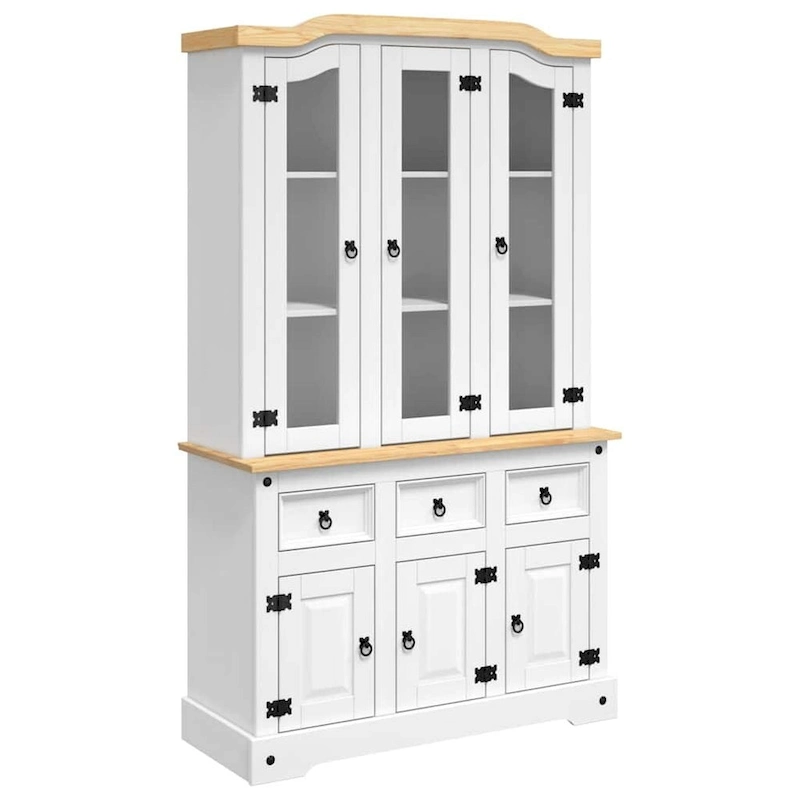 vidaXL Highboard, 44.1x17x77.2 Inches, White and Natural Finish Top - 44.1 x 16.9 x 77.2