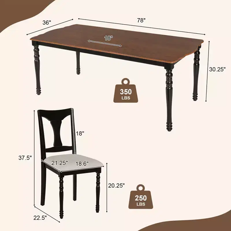 7-Piece Extendable Dining Set with 60-78 Table and 6 Upholstered Chairs