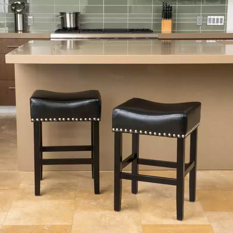 GDFStudio Ogden Bonded Leather and Rubberwood 26 Inch Backless Counter Stool (Set of 2)