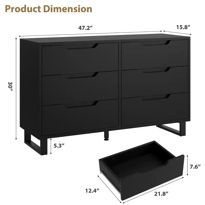 GustoWave 6 Dresser for Bedroom, 47.2 Wide Dresser, Freestanding Vertical Drawer Cabinet with Storage, Wooden Closet Storage Chest for Living Room