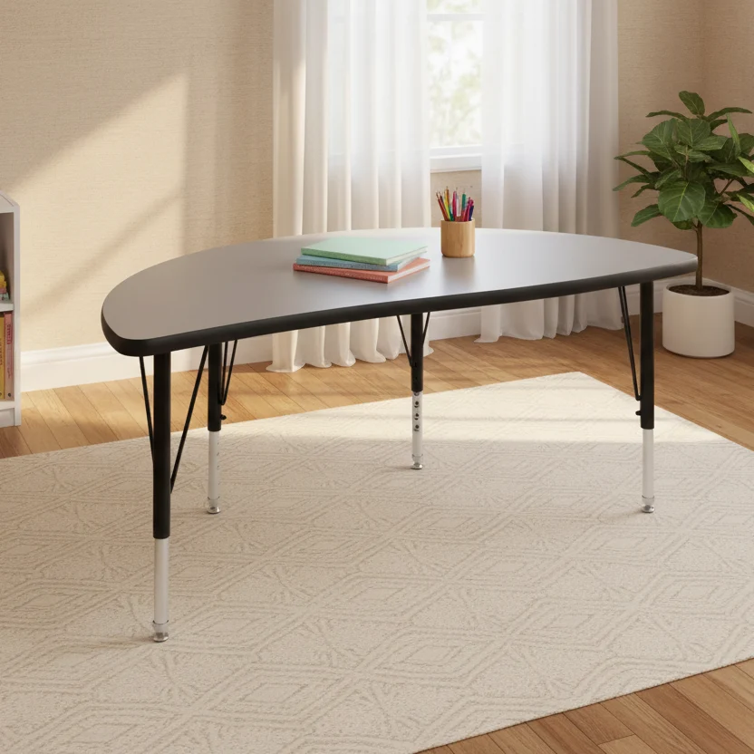 47.5'' Half Circle Wave Collaborative Activity Table, Height Adjustable, Thermal Laminate Top