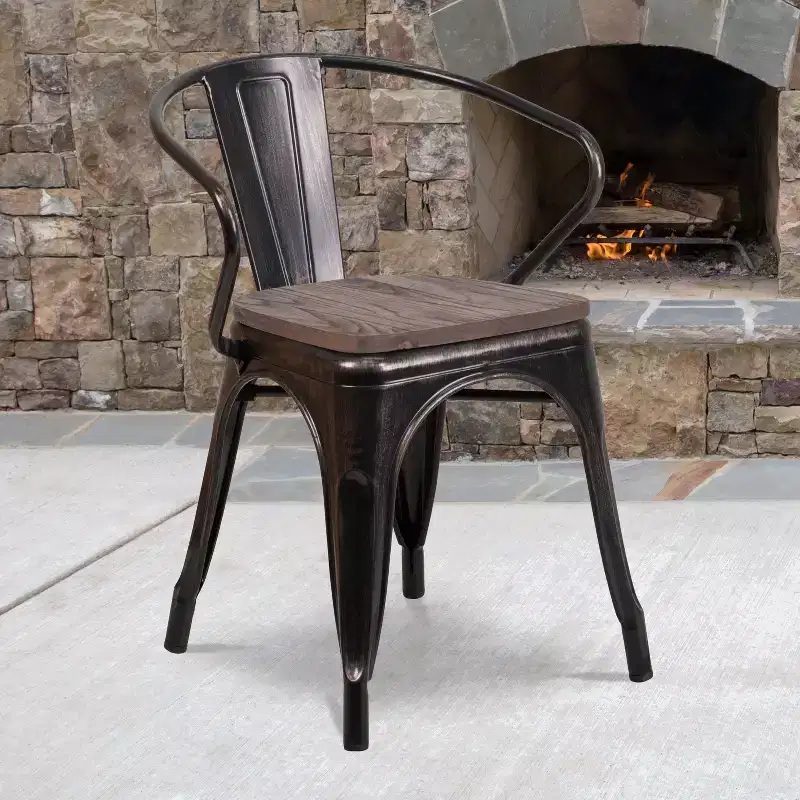 Flash Furniture Metal Chair with Wood Seat and Arms