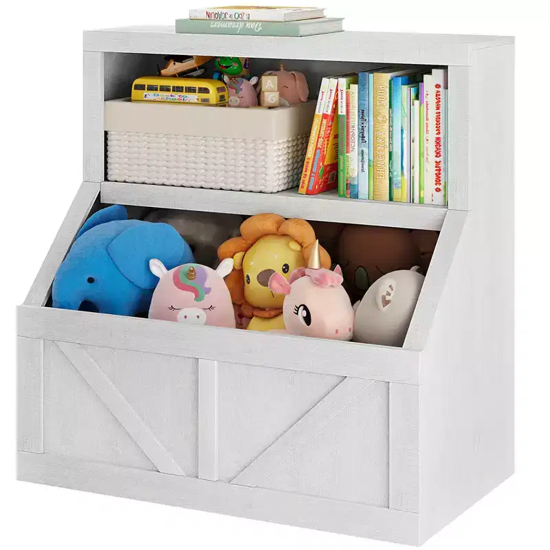 Spacious Toy Storage & Safe Design Kids Bookshelf - Wooden Toddler Bookcase with Large Cabinet, Anti-Tip for Playroom