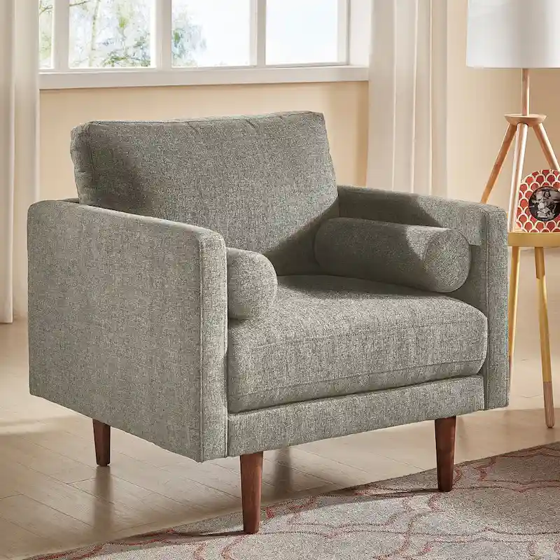 Mid-Century Tapered Leg Armchair with Roll Pillows