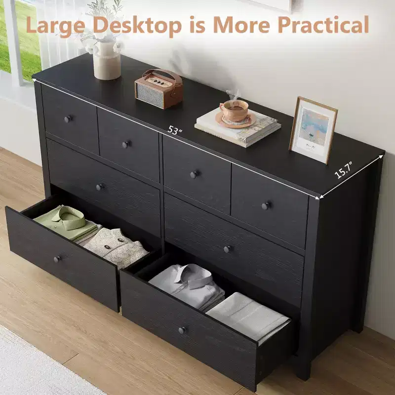 8 Drawer Dresser for Bedroom - Simply Modern Chest of Drawers, Wood Storage Double Dresser, Deep Drawers, Suitable for Living Room, Hallway Entryway