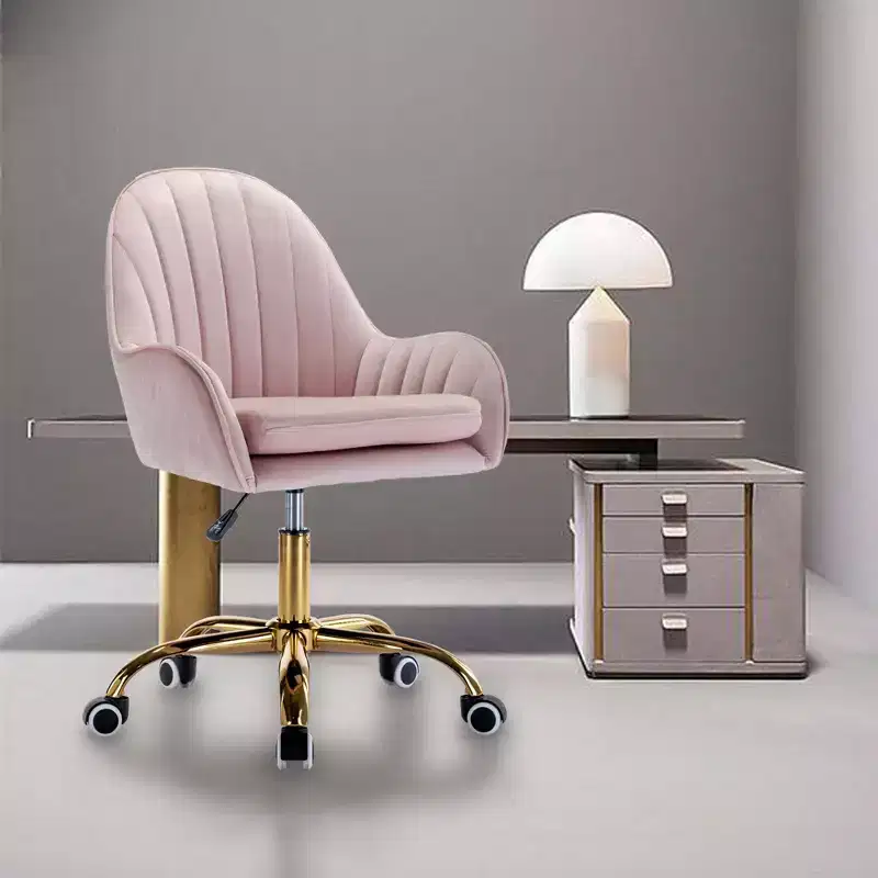 Velvet Office Chair, Cute Desk Chair with Golden Metal Base, Vanity Chair for Living Room, Vanity Room, Study, Pink