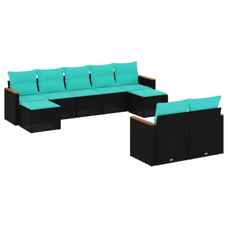 vidaXL Patio Sofa Set Black PE Rattan, Powder-Coated Steel Large Modular