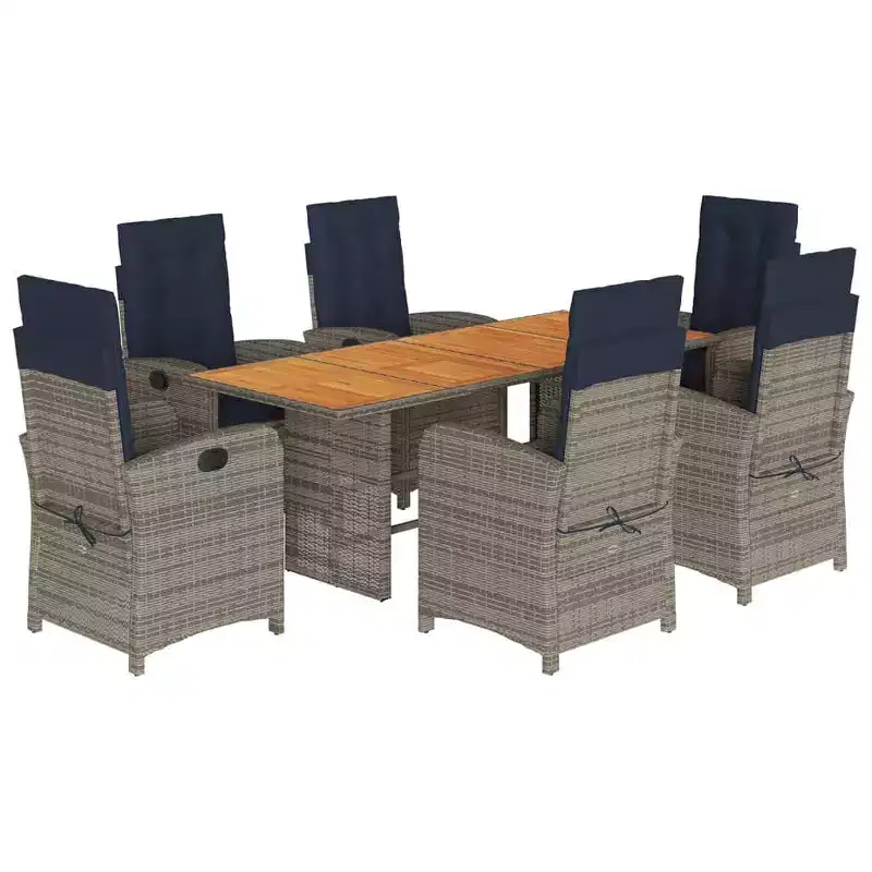 vidaXL Poly Rattan Outdoor Dining Set with Cushions