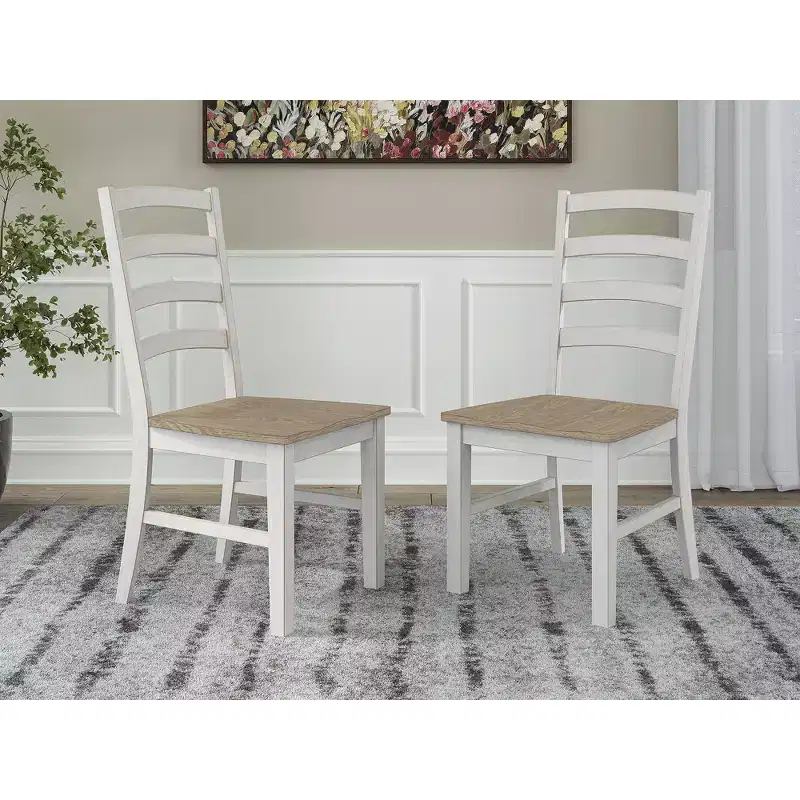 Dining Room Side Chairs, White Frame with Brown Contoured Wood Seat