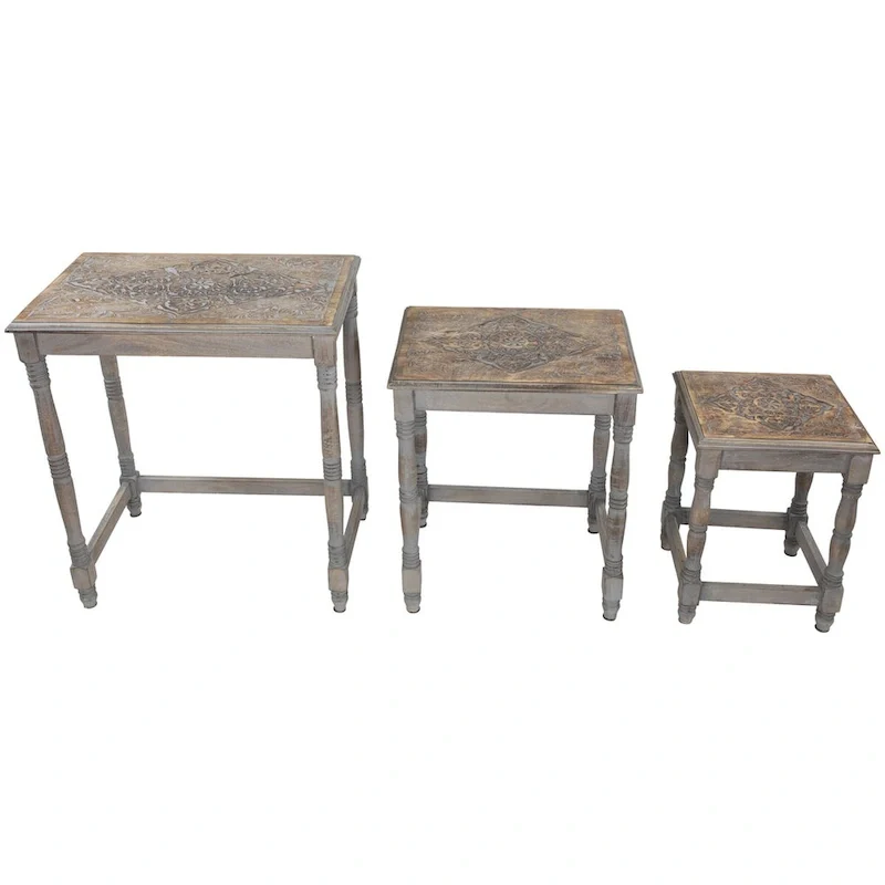 Set of 3 Matte Gray Etched Stackable Nesting Side Tables 24