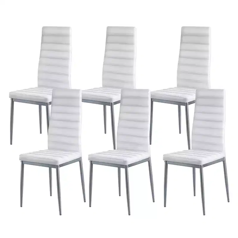 Modern Dining Room Accent Chairs, Upholstered Leather Side Chair, Kitchen Table Chair with Thick Cushions and Metal Legs, White