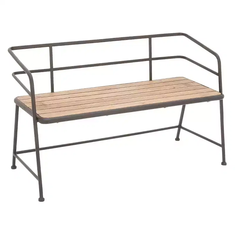 Metal and Wood Bench Slat Back Black/Brown - Olivia & May