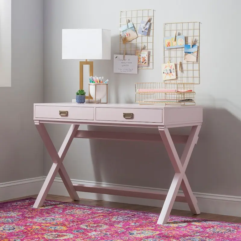 Pink / Light Pink Writing Desk with 2 Drawers, 1-Person