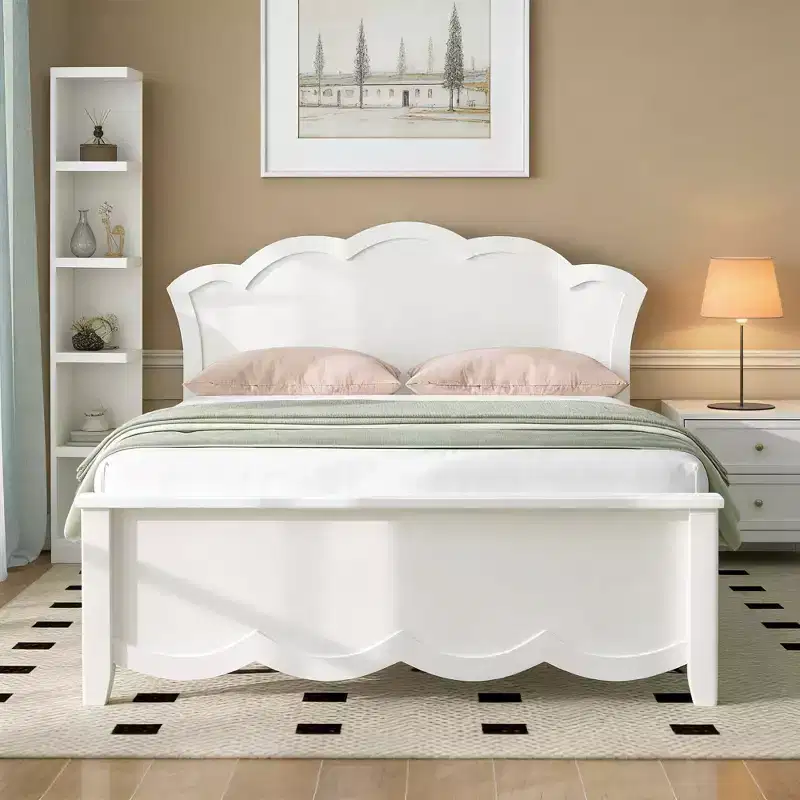 Luxystar Modern Wood Platform Bed with Headboard for Bedroom, White