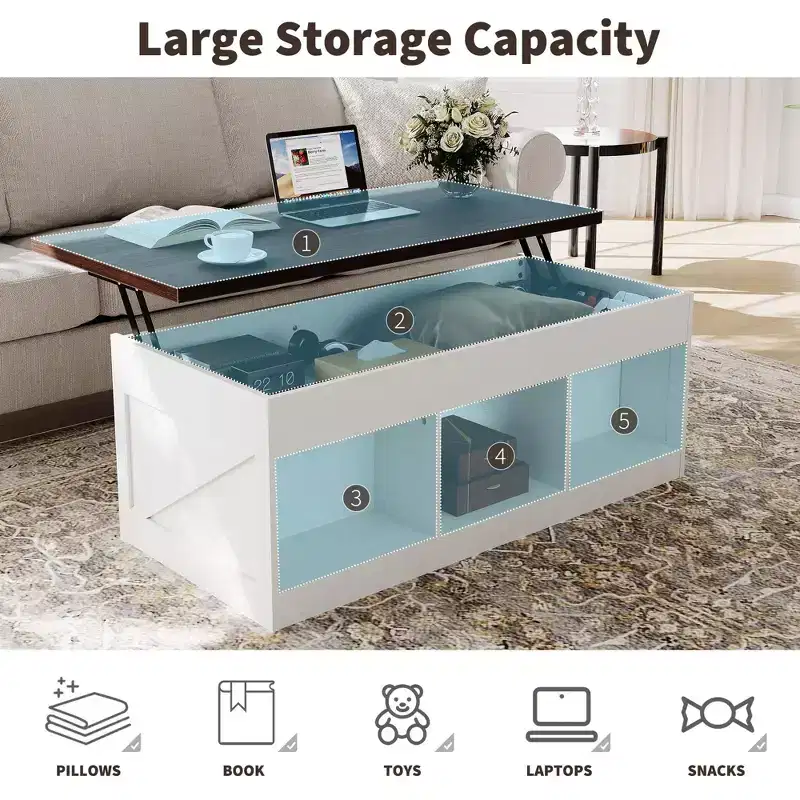 Farmhouse Lift Top Coffee Table - 2-in-1 Farmhouse Coffee Table with Storage,for Living Room Office