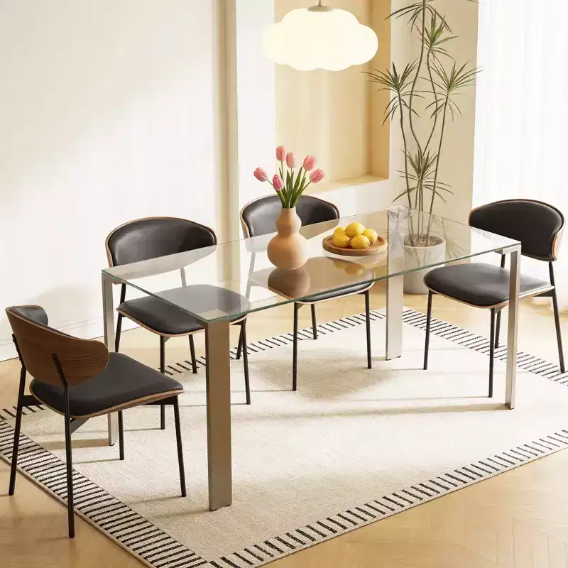 66.9 Tempered Glass Dining Table with Metal Legs Kitchen Dining Room Table Gaoyangjiaju