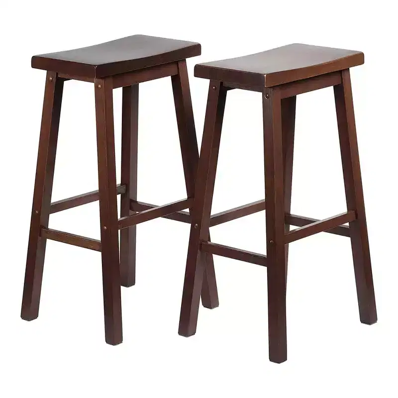 Classic Saddle Seat 29 Tall Kitchen Counter Stools, Walnut (Set of 10)