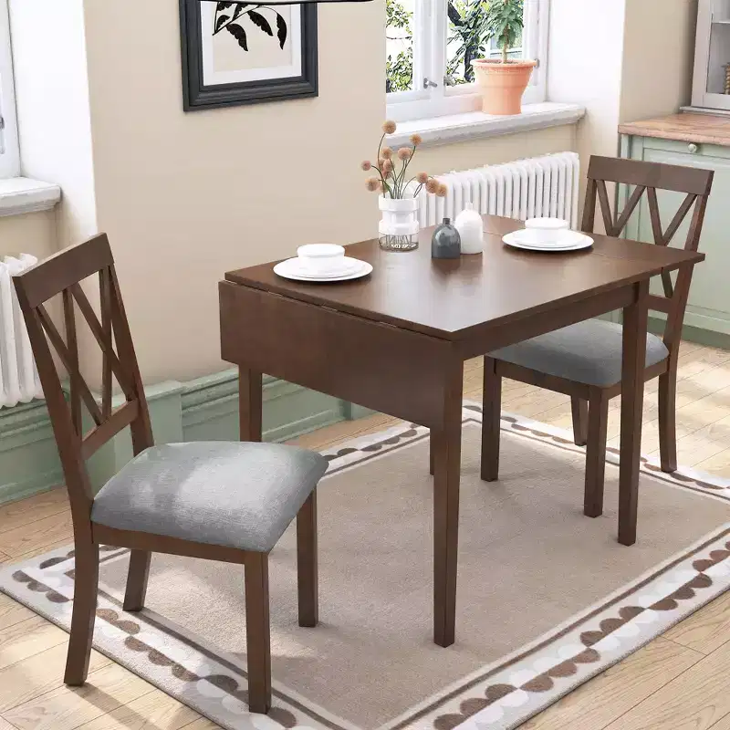 Extendable Dining Table Set with 2 Upholstered Chairs, Perfect for Compact Areas, Size Range 27.9x29.5in to 45.67x29.5in