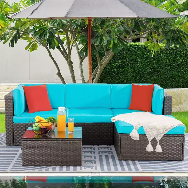 Celebalcony 5 Piece Patio Conversation Set All Weather Wicker Rattan Patio Sofa Outdoor Sectional Seating Group With Cushions