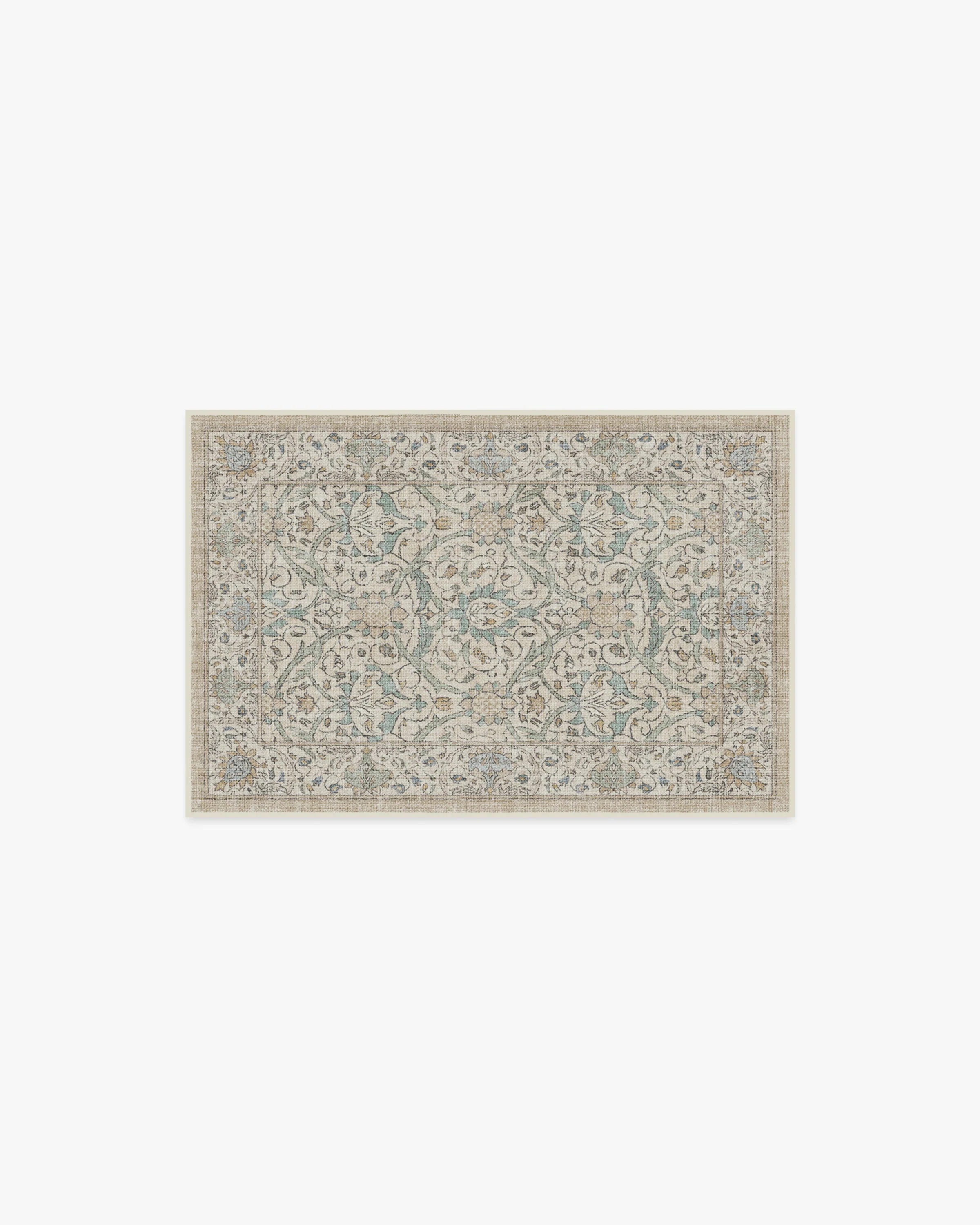 British Traditional Flatwoven Rug with Washable Natural Jade Botanical Vine Design for Living Room & Study