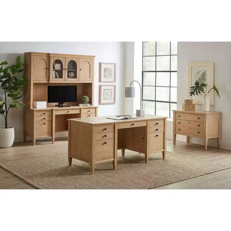 Modern Wood Credenza and Hutch Laurel Collection Light Brown - Martin Furniture: Wire Brushed, Arched Panels