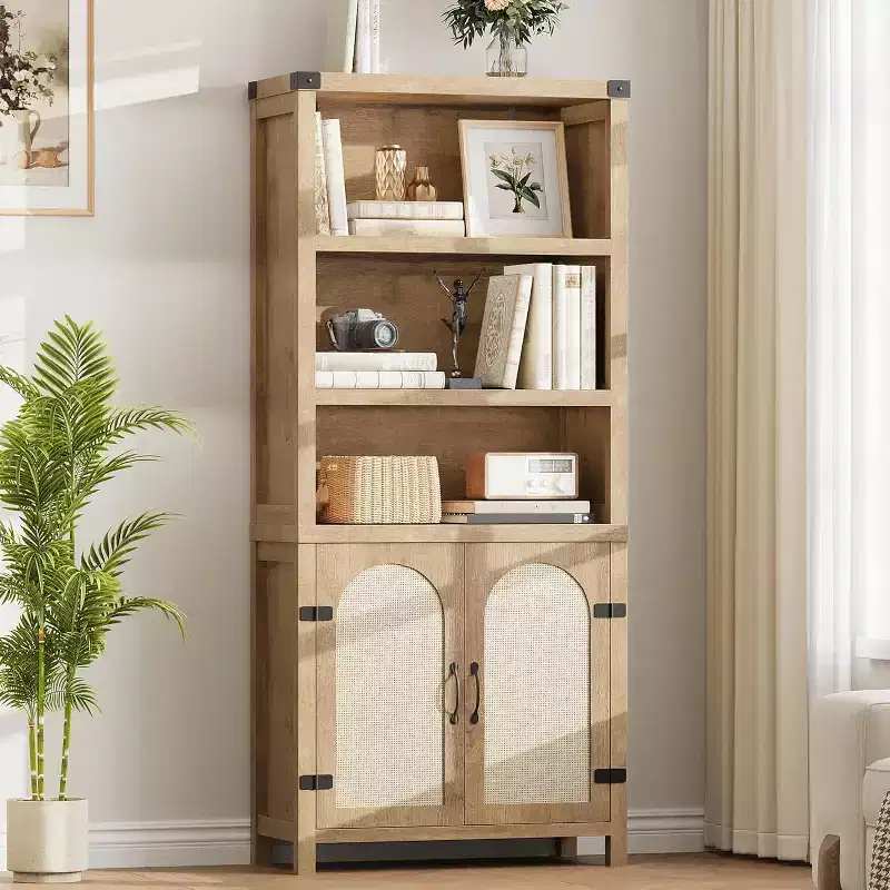 5 Tier Storage Cabinet, Tall Bookshelf, Bookcases and Bookshelves with Doors, 5 Tier Storage Cabinet for Home, Office, Living Room