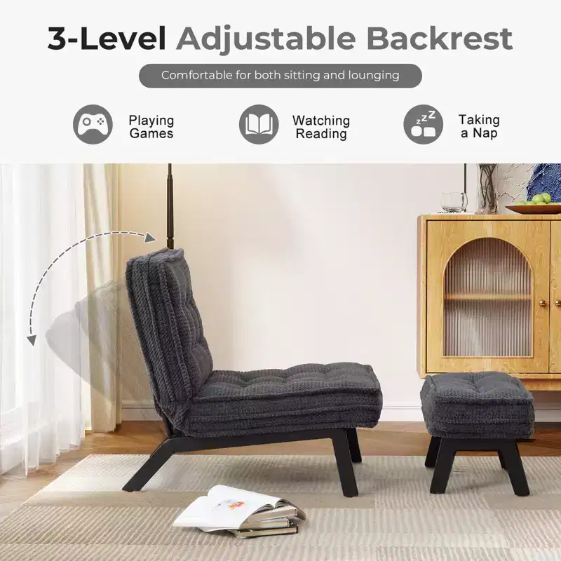 Bestier Accent Chair with Adjustable Backrest, Tufted Lounge Chair with Ottoman Set, Upholstered Reclining Chair for Reading Room