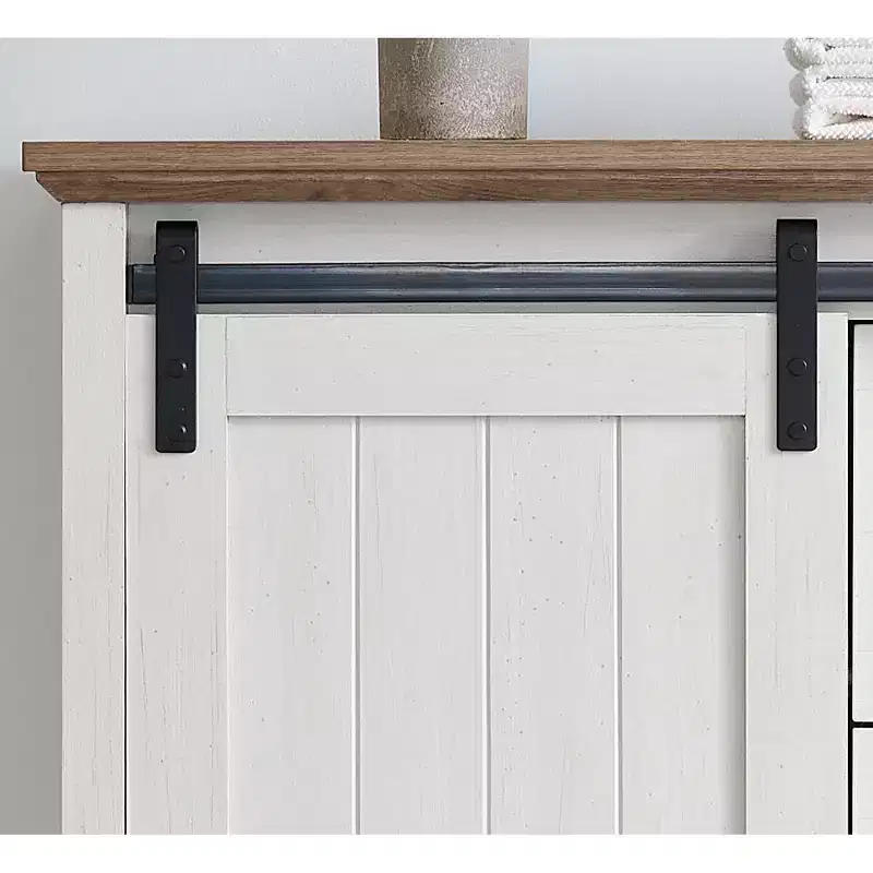 5-Drawer Dresser with Sliding Barn Door, Adjustable Shelves, and Metal Handles for Farmhouse Style