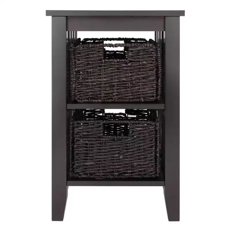 Side Table with Baskets Espresso/Chocolate: Compact Storage, Printer Stand, Narrow Design