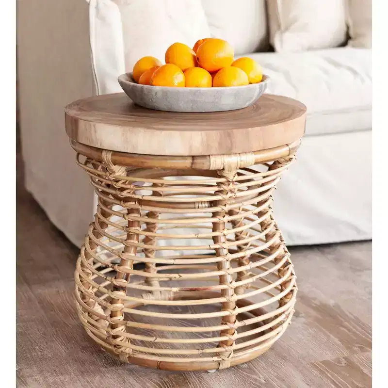 East at Main 22.44" Orinda Side Table with Wood Top Tan: No Assembly, Mango Wood, Rattan Frame