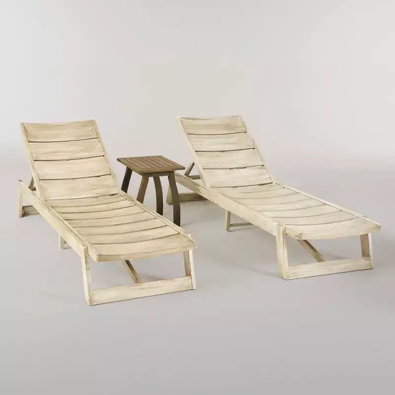 Mahi 3pc Acacia Wood Chaise Lounge Set: Weather-Resistant, Includes Side Table - Christopher Knight Home