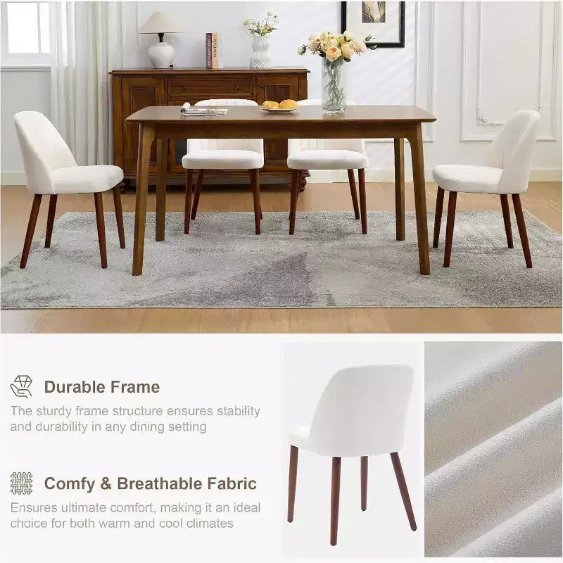 Upholstered Dining Chair with Padded Seat and Wood Legs, Fabric Side Chair for Kitchen, Dining Room, Restaurant, Cafe