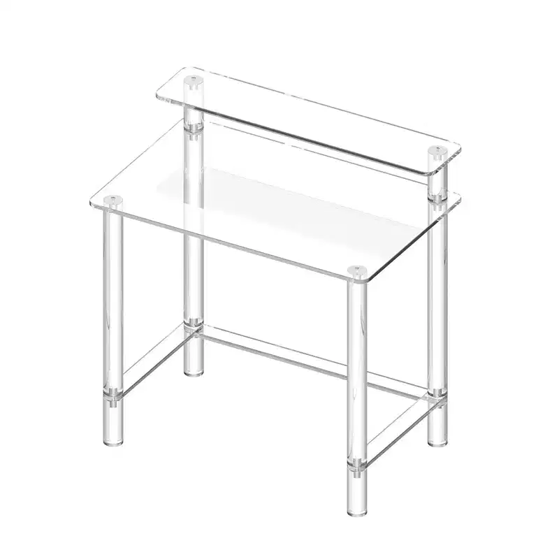Acrylic Table, 2Tiers Clear Office Desk with Monitor Stand, Acrylic Study Computer Desk,Modern Side End Table Nightstand,19.7x31.5x34.7 in,Clear