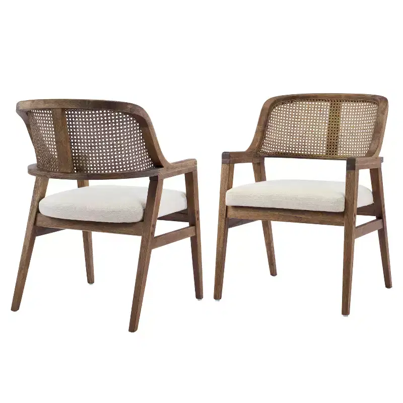 Christopher Knight Home Charlotte Mid-Century Modern Upholstered Dining Chairs with Natural Rattan Cane Back (Set of 2)