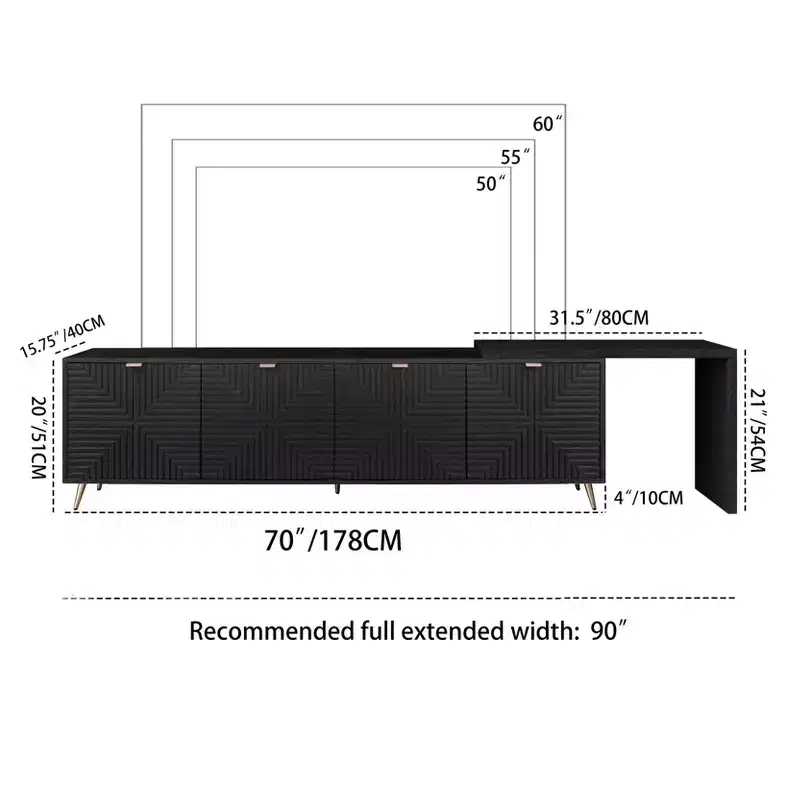 GDFStudio Mamie Modern 90 Wooden Extendable TV Stand with 2-Cabinets