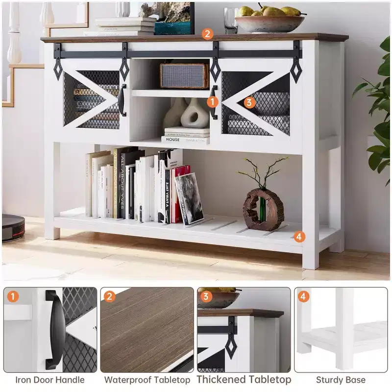 Entryway Table with Sliding Barn Doors, 46'' Farmhouse Console Table w/Storage, Narrow Rustic Sofa Table Behind Couch, for Entryway, Hallway, Foyer