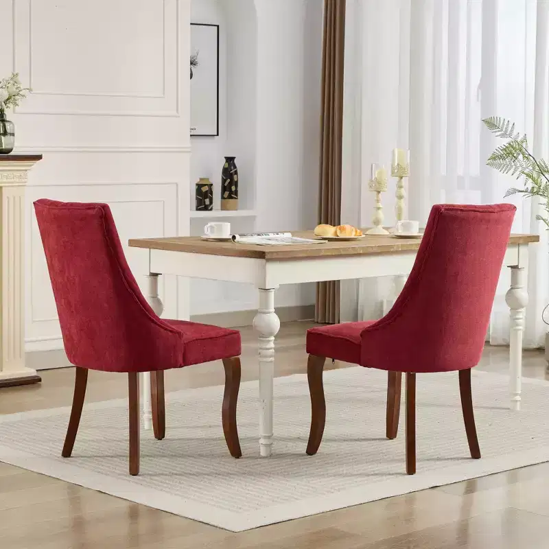 CLIHOME Set of 2 Rayon Cloth Flocking Linen Dining Chairs Channel Kitchen Dinner Chair Comfy Fabric Upholstered Accent Chair